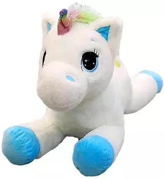 Gerster Einhorn Kuscheltier Pl&uuml;sch, wei&szlig;/blau, 40cm