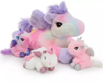 Gerster Einhorn Kuscheltier XXL 50cm, 3 Babys, leuchtet im Dunkeln, lila-rosa