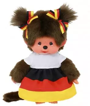 Sekiguchi Monchhichi M&auml;dchen im Deutschland-Kleid, 20cm, zwei Z&ouml;pfchen