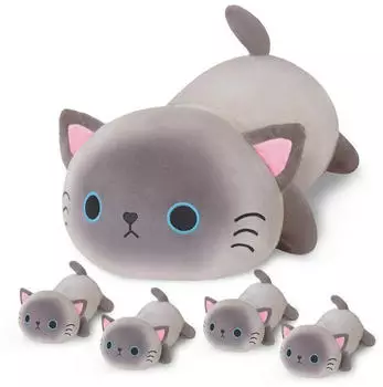 Gerster Pl&uuml;schkatze mit 4 Babys, Kissen, grau, 22x50cm