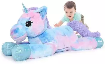 LuxusKollektion Einhorn Pl&uuml;schtier XXL 80cm, bunt-blau/lila
