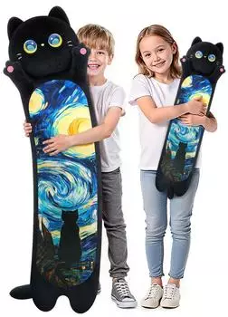 LuxusKollektion Katzen-Pl&uuml;schkissen Sternenhimmel, schwarz, 110cm