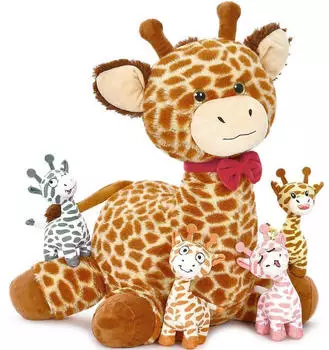 LuxusKollektion Riesen-Giraffe Kuscheltier XXL mit 4 Baby-Giraffen, 50cm sitzend, gelb