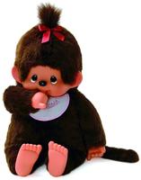 Monchhichi Pl&uuml;schfigur M&auml;dchen mit Latz pink/braun 80cm