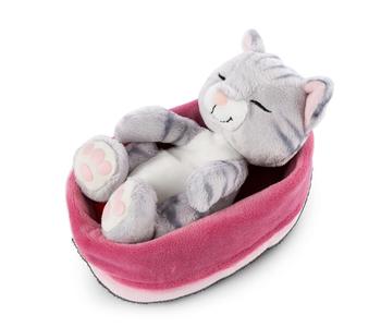 NICI Sleeping Kitties - Katze grau im pink-lilanen Körbchen (47144)
