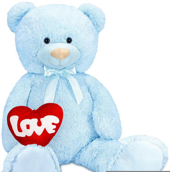 Brubaker Teddybär XXL 100cm mit Herz "Love" hellblau