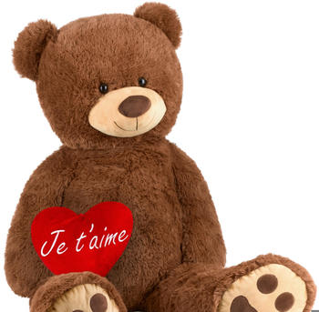 Brubaker Teddybär XXL 100cm mit Herz "Je t'aime" braun