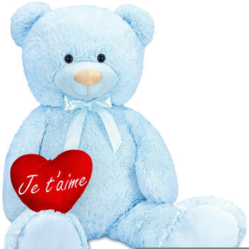 Brubaker Teddybär XXL 100cm mit Herz "Je t'aime" hellblau