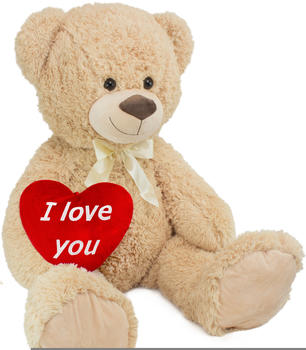 Brubaker Teddybär XXL 100cm mit Herz "I love you" beige