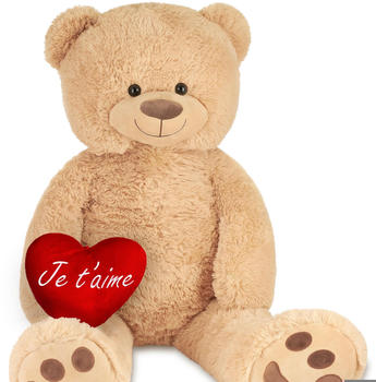 Brubaker Teddybär XXL 100cm mit Herz "Je t'aime" beige