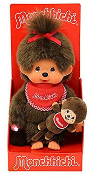 Sekiguchi Monchhichi M&auml;dchen mit Mini-Monchhichi mit rotem L&auml;tzchen 20 cm
