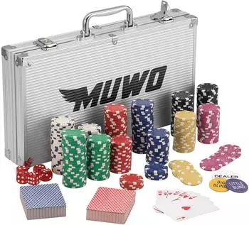 MUWO "All In" Pokerkoffer-Set mit 300 Chips, silber