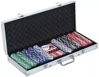 HomCom Pokerkoffer-Set 500 Chips, 2 Kartenspiele, 5 Würfel, Alukoffer (A70-014)