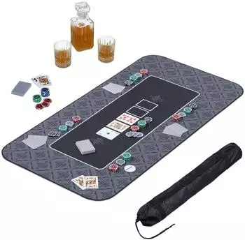 Relaxdays Pokermatte rutschfest mit Schutzhülle, 120x60cm, anthrazit
