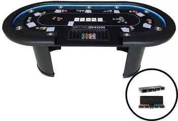 Home Deluxe Pokertisch CASINO mit LED-Beleuchtung, Getränkehalter, 9 Personen (215x106cm)