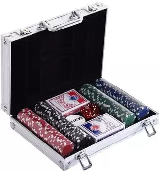 HomCom Pokerset 200 Chips, 2 Kartenspiele, 5 W&uuml;rfel, Alukoffer