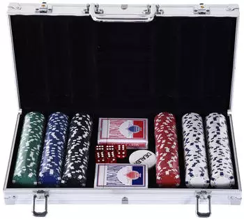 HomCom Pokerset mit Pokerchips, 2 Kartenspielen und 5 Würfeln im Alukoffer