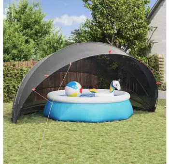 vidaXL Foldable polyester pool dome 592 x 590 x 275 cm black