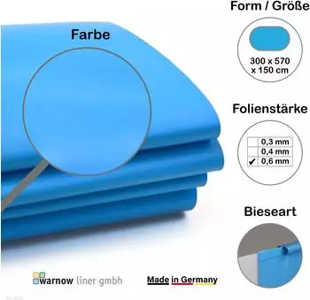 Unipool Premium Poolfolie f&uuml;r Ovalpool 570x300x150cm 0,6 mm Blau Einh&auml;ngebiese