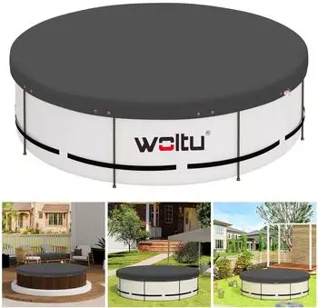 Woltu Poolplane 200 g/m&sup2; PE mit &Ouml;sen Drahtseil Grau &Oslash; 360cm