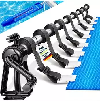 tillvex Pool Aufroller Premium 1,05-6,15m mit Thermometer, Aluminium (PARST-004)