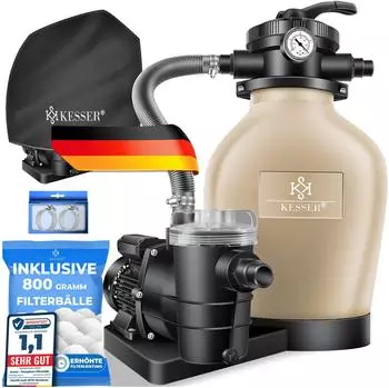 Kesser Sandfilteranlage 10m&sup3;/h 7-Wege-Ventil mit Druckanzeige inkl. 800g Filterb&auml;lle