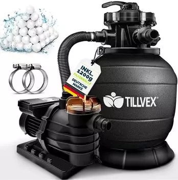 tillvex Sandfilteranlage Schwarz 13.200l/h bis 40.000L + 1200g Filterb&auml;lle