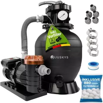 Juskys Sandfilteranlage 400W mit Timer, Vorfilter, 7-Wege-Ventil, 20L