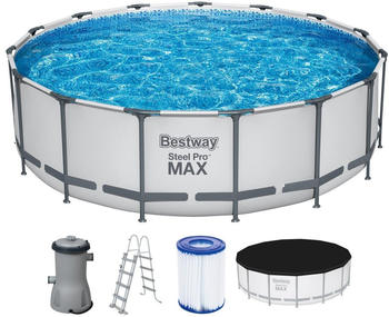 Bestway Steel Pro MAX Frame Pool Komplett-Set mit Filterpumpe Ø457x122cm rund lichtgrau