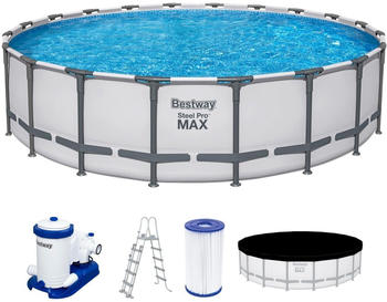 Bestway Steel Pro MAX Frame Pool Komplett-Set mit Filterpumpe &Oslash;610x132cm rund lichtgrau