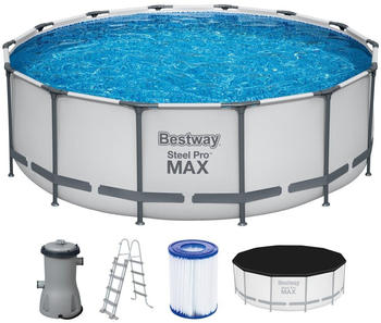 Bestway Steel Pro MAX Frame Pool Komplett-Set mit Filterpumpe Ø427x122cm rund lichtgrau