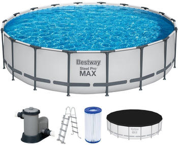 Bestway Steel Pro MAX Frame Pool Komplett-Set mit Filterpumpe Ø549x122cm rund lichtgrau