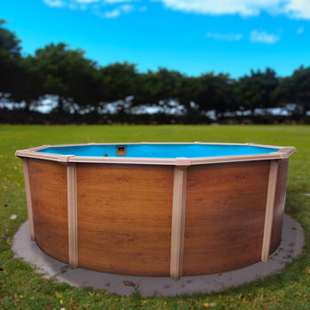 planet pool Stahlwandpool rund Classic 460x120cm Stahl 0,45mm Holzoptik Folie 0,3mm blau overlap