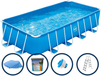 Summer Waves Frame Pool Set Blauer rechteckiger Pool 4,88x2,44x1,07m inklusive Zubehör Bodenschutzmatten blau 4mm
