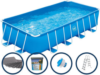 Summer Waves Frame Pool Set Blauer rechteckiger Pool 4,88x2,44x1,07m inklusive Zubehör mit Bodenschutzmatten grau 8mm