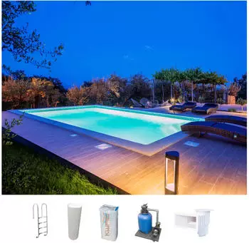 Kwad Styropor®Stein Pool All Inclusive + Blue Line 400 Top 350x700x150 cm mit Edelstahlleiter Kwad Styropor®Stein Pool All Inclusive + Blue Line 400 Top 350x700x150 cm mit Edelstahlleiter