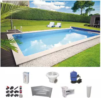 Kwad Rechteckpool mit Ecktreppe 350 x 700 x 150 cm (Set 5-teilig)