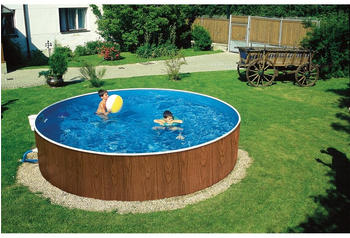 myPOOL Splash Stahlwand-Pool Ø460x120cm rund Sandfilter Stahlrohrleiter Holzoptik 872516)