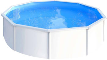 planet pool Stahlwandpool rund 460x120cm Stahl 0,4mm wei&szlig; Folie 0,3mm blau overlap