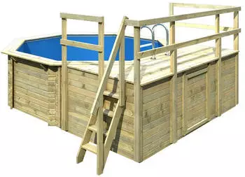 Karibu Pool Modell 1 D kesseldruckimprägniert Grundkörper inkl. Terrasse & 2 kleiner Sonnenterrassen,inkl. Sandfilteranlage & Skimmer