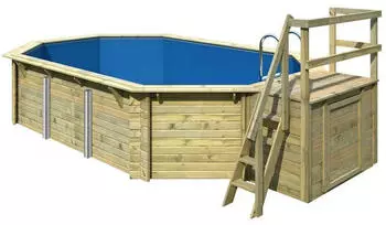 Karibu Pool Modell 4 Classic B kesseldruckimpr&auml;gniert Grundk&ouml;rper inkl. Terrasse & Gel&auml;nder,inkl. Sandfilteranlage & Skimmer