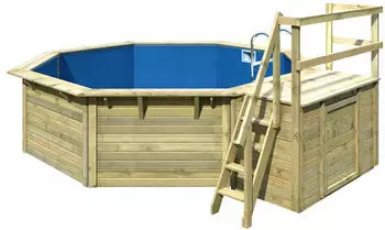 Karibu Pool Modell X2 470x470cm mit Terrasse mit Metallecken inkl. Sandfilteranlage & Skimmer kesseldruckimpr&auml;gniert/blau