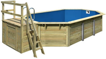 Karibu Pool Modell X4 610x400cm mit Terrasse mit Metallecken inkl. Sandfilteranlage & Skimmer kesseldruckimpr&auml;gniert/blau