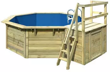 Karibu Pool Modell X1 400x400cm mit Terrasse & Metallecken inkl. Sandfilteranlage & Skimmer kesseldruckimpr&auml;gniert/blau