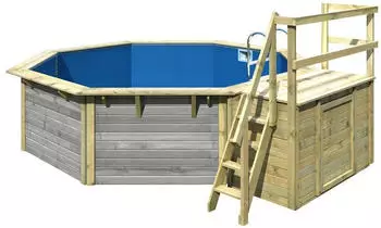 Karibu Pool Modell X2 470x470cm mit Terrasse mit Metallecken inkl. Sandfilteranlage & Skimmer wassergrau/blau
