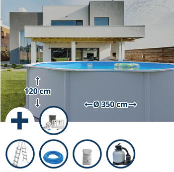 Gre Stahlwandpool Set (5-teilig) hoch rund Classic 350x120cm Stahl 0,45mm wei&szlig; Folie 0,3mm blau