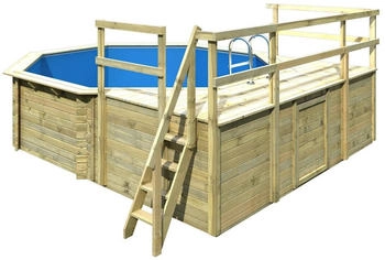 Karibu Pool Modell 2 D kesseldruckimpr&auml;gniert Grundk&ouml;rper inkl. Terrasse & 2 kleiner Sonnenterrassen,inkl. Sandfilteranlage & Skimmer