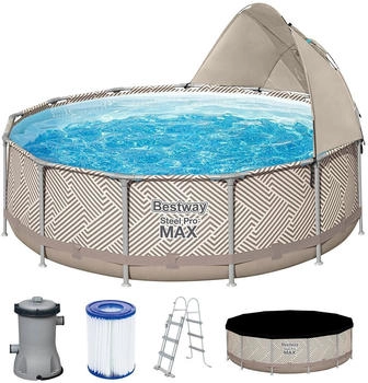 Bestway Framepool Steel Pro MAX (Set) Ø396x107cm Op Art-Design mit Filterpumpe