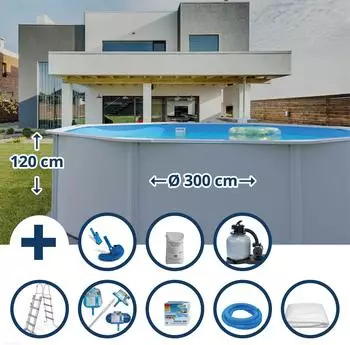 Konifera Rundpool MALAGA VI + SF124 Ø 300x120 cm (Set 9-teilig)