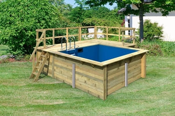 Karibu Rechteckpool Milano B 462x483x124cm mit Sonnenterrasse blau/braun